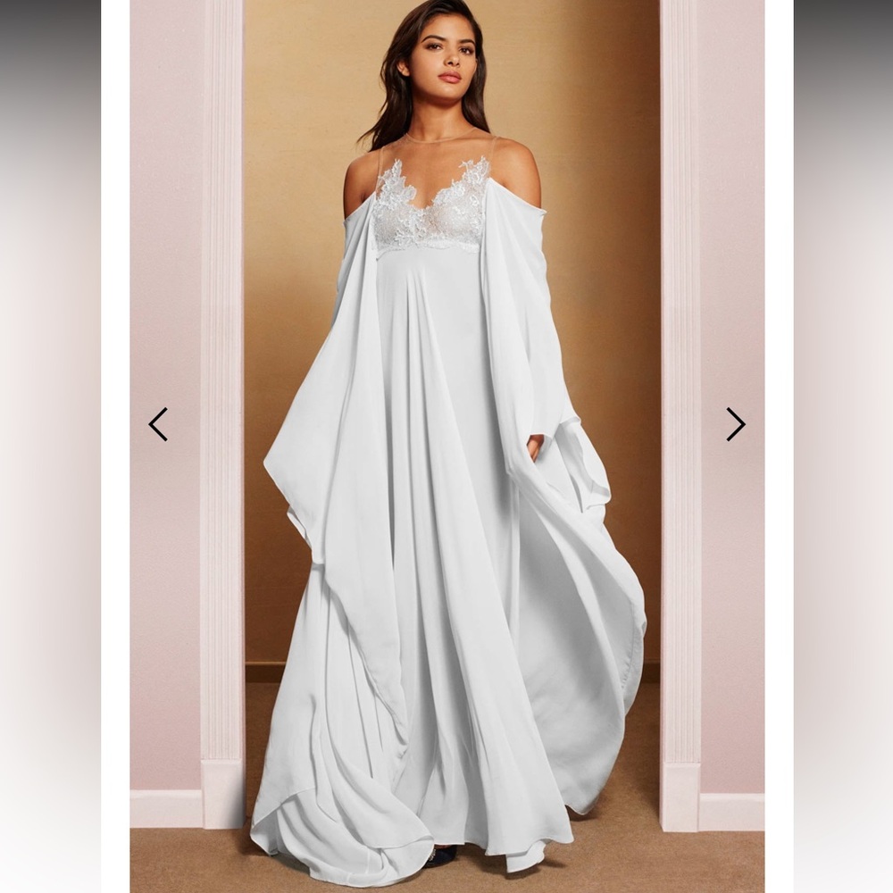 Rosamosario 100% Silk Crepe Kaftan French Lace Illusion Tulle Size XXL